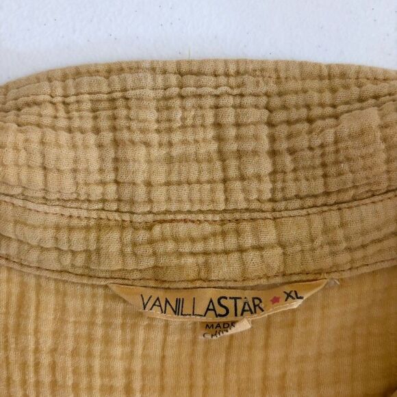 Vanilla Star Blouse Women's XL Gauze Button Up Short Sleeve Sheer Collared Top - Picture 6 of 8